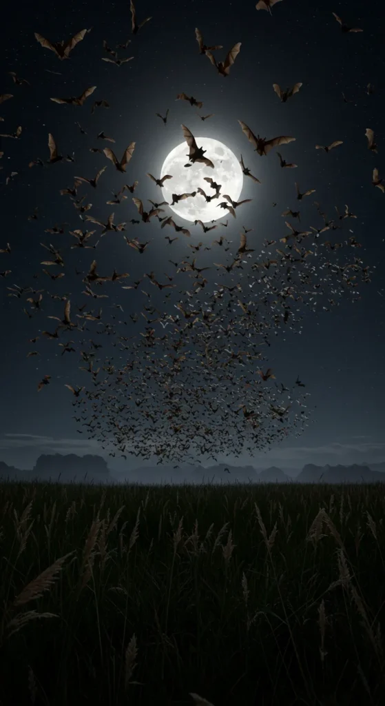 Bat Swarm Under Moonlight