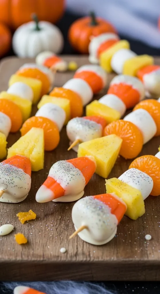 Candy Corn Fruit Skewers
