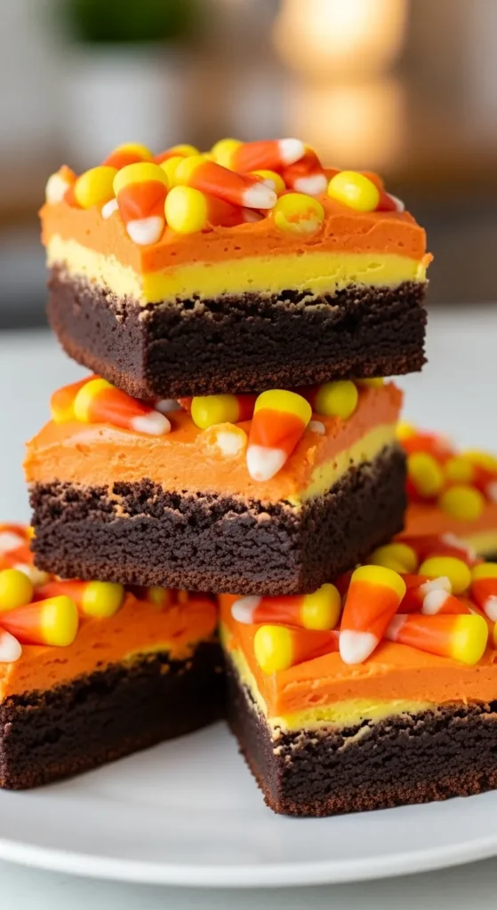 Candy Corn Layered Fudgy Brownies