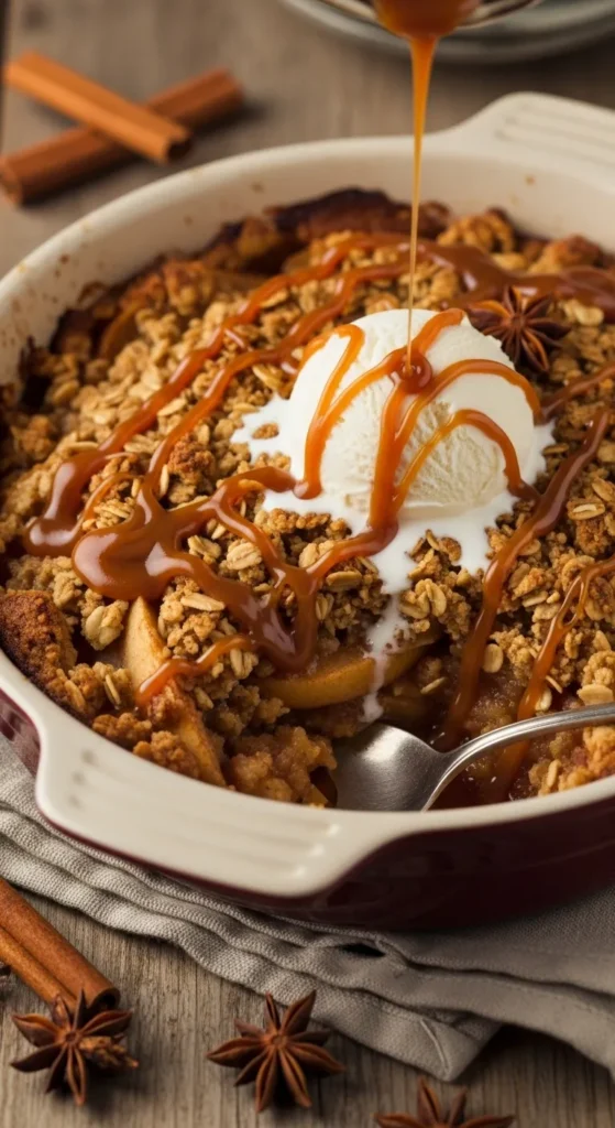 Caramel Apple Crisp with Gooey Brown Sugar Sauce
