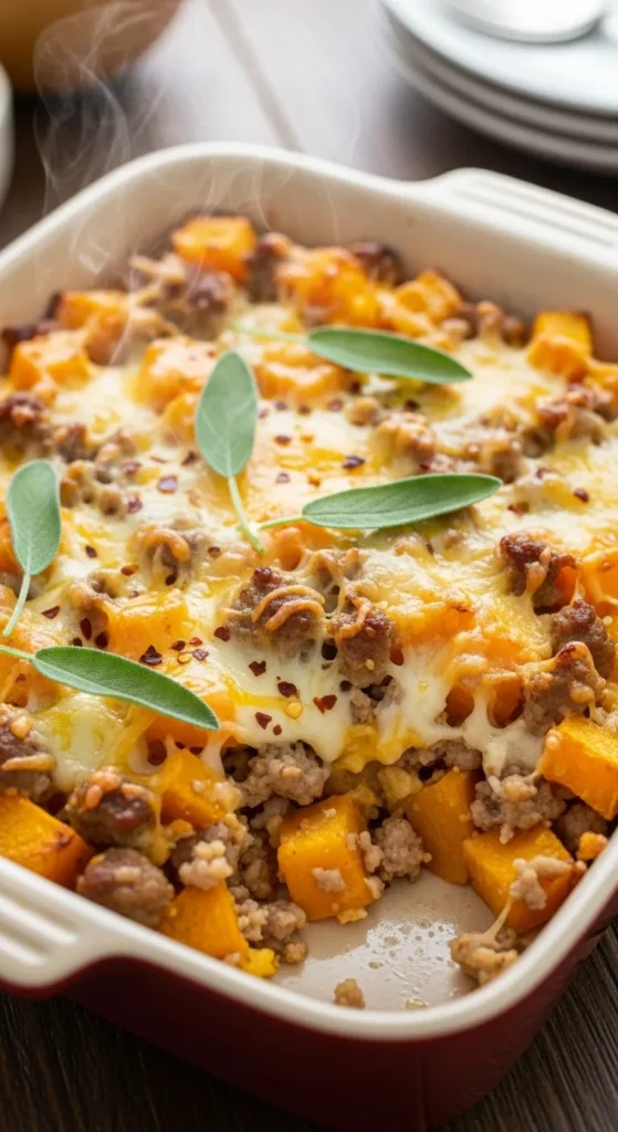 Cheesy Butternut Squash & Sausage Bake