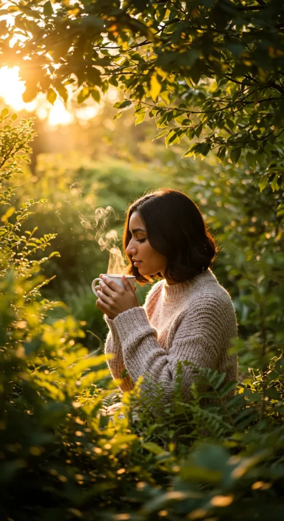 Cozy Hot Drink Amid Foliage