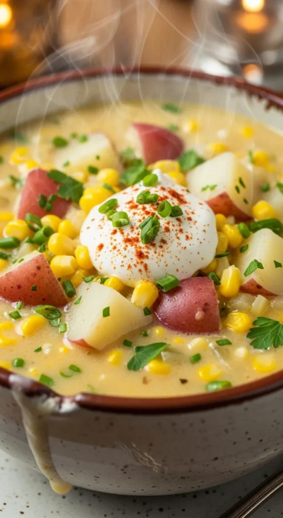 Creamy Corn Chowder with Potatoes and Herbs