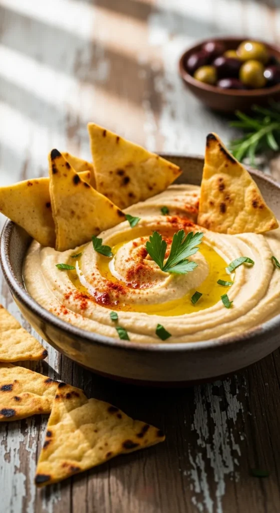 Creamy Hummus with Pita Chips