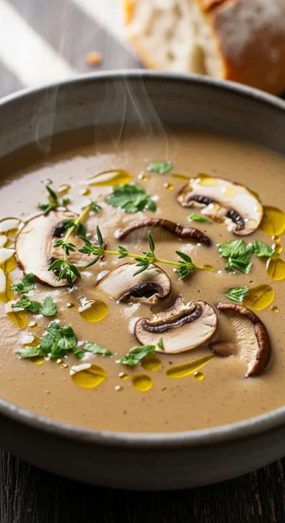 Creamy Mushroom Soup with Thyme and White Wine