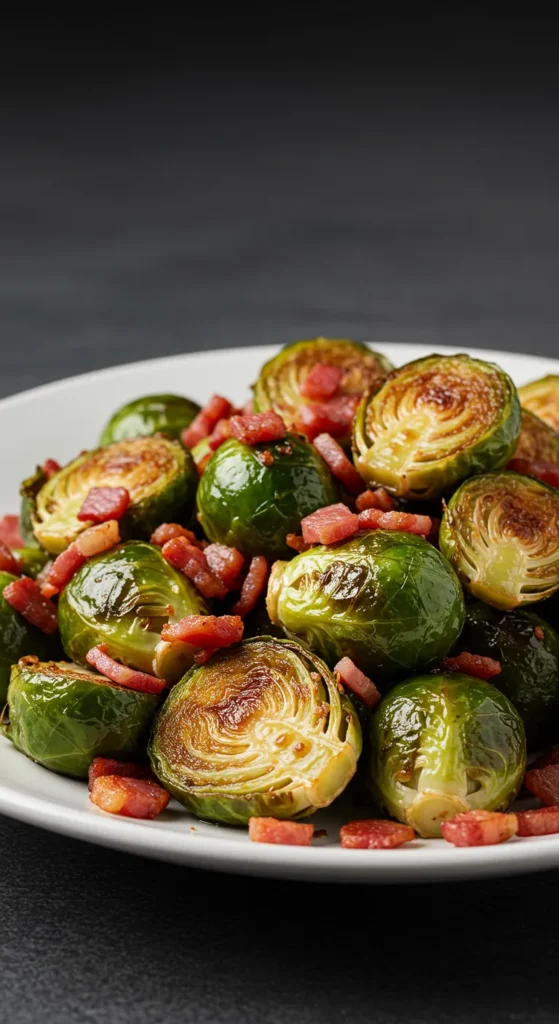 Crispy Brussels Sprouts with Bacon Bits