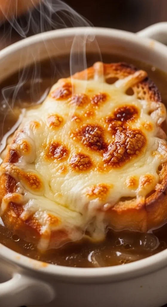 French Onion Soup with Gruyère Cheese and Croutons