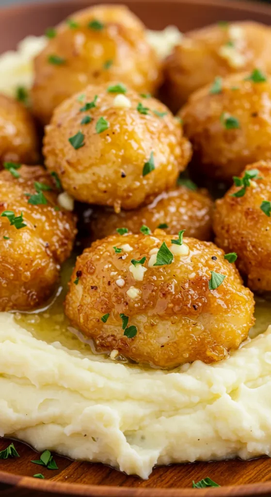Garlic Butter Chicken Bites with Mashed Potatoes