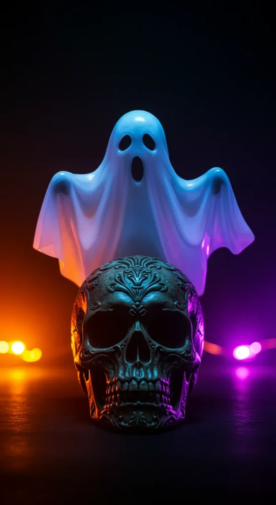 Ghost And Skull Halloween iPhone Wallpaper