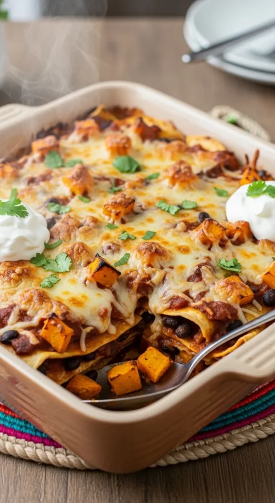 Pumpkin & Black Bean Enchilada Casserole