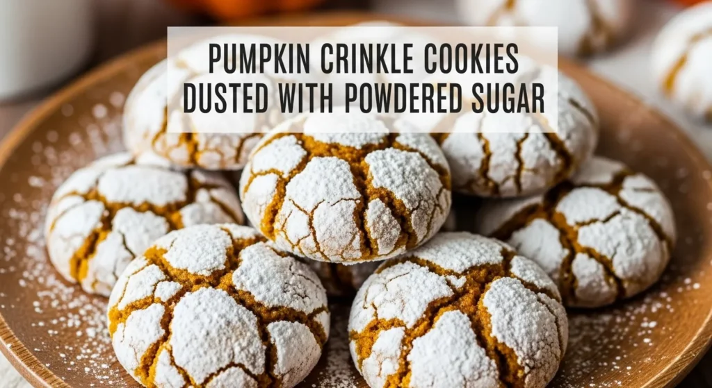 Pumpkin Crinkle Cookies Dusted with Powdered Sugar