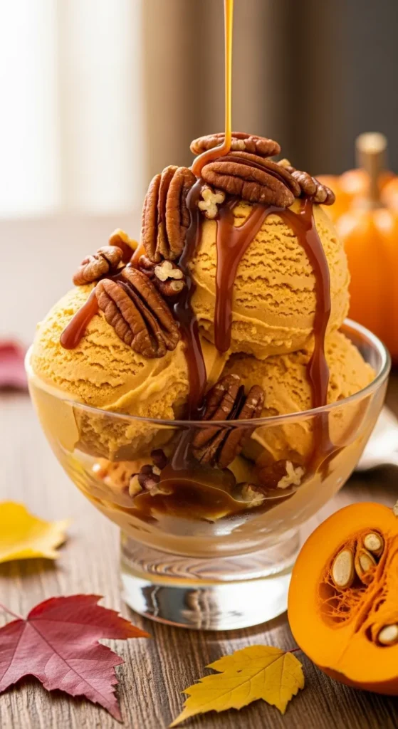Pumpkin Ice Cream with Toasted Pecans
