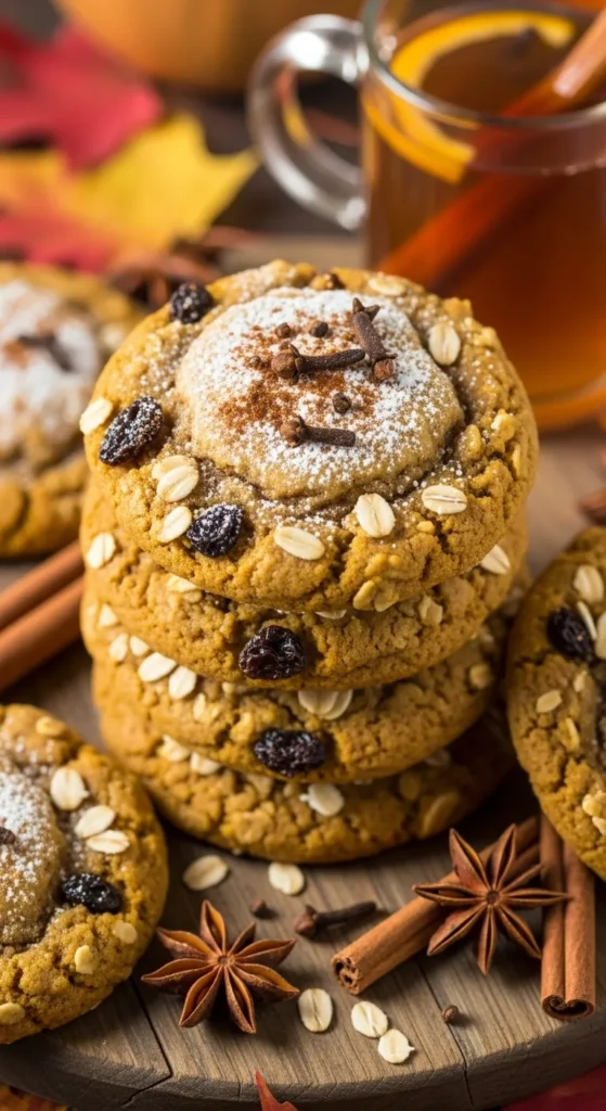 Pumpkin Oatmeal Raisin Cookies with Autumn Spices