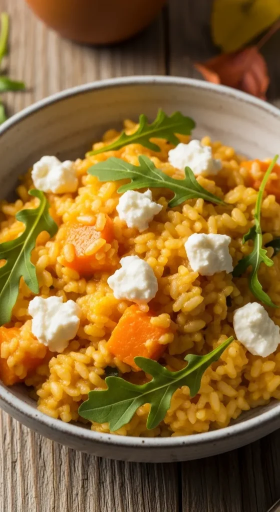 Pumpkin Risotto with Goat Cheese & Arugula