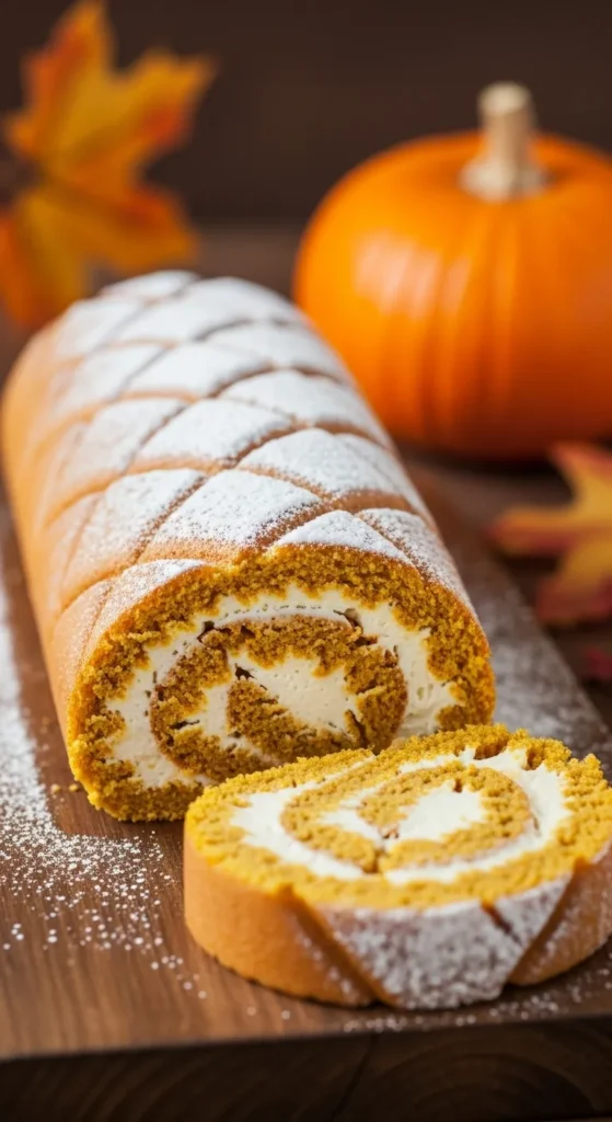 Pumpkin Roll Cake with Sweet Cream Cheese Filling