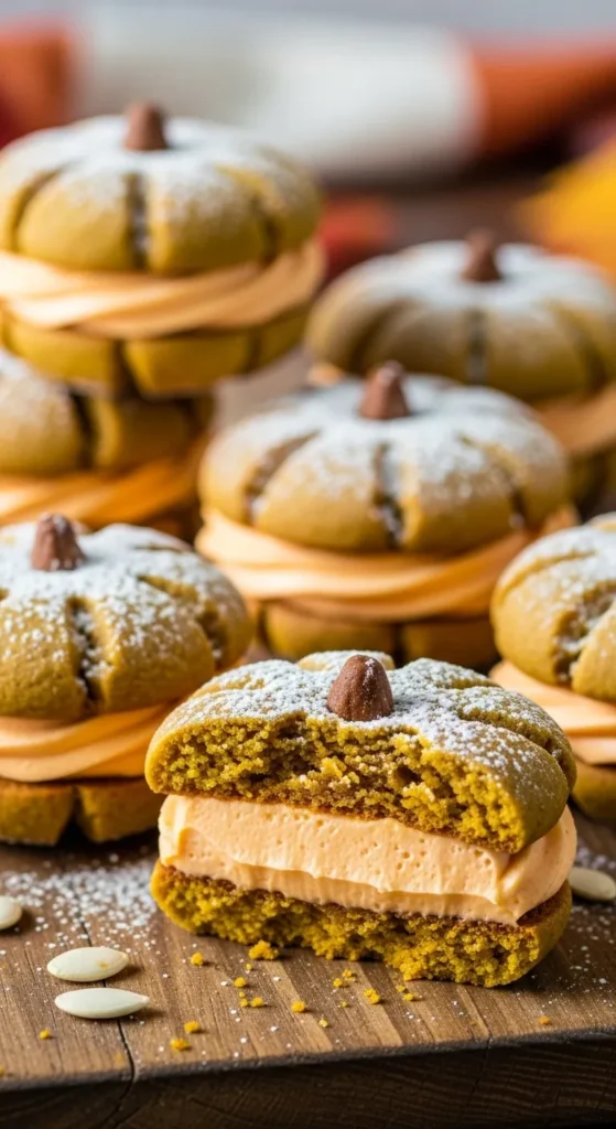 Pumpkin Sandwich Cookies with Fluffy Filling