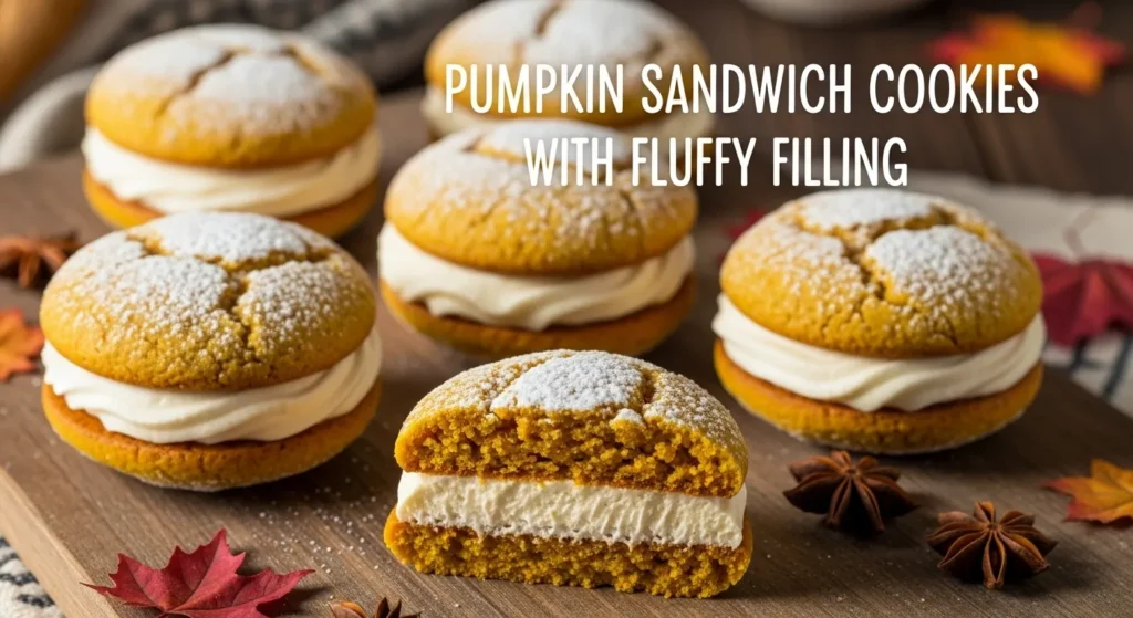 Pumpkin Sandwich Cookies with Fluffy Filling