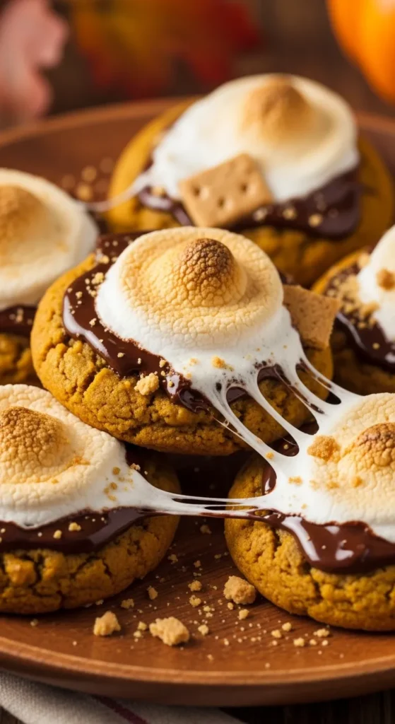 Pumpkin S’mores Cookies with Gooey Marshmallow and Chocolate