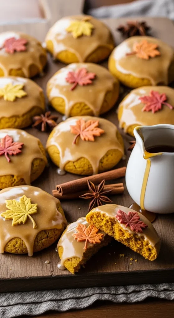 Pumpkin Sugar Cookies with Maple Glaze