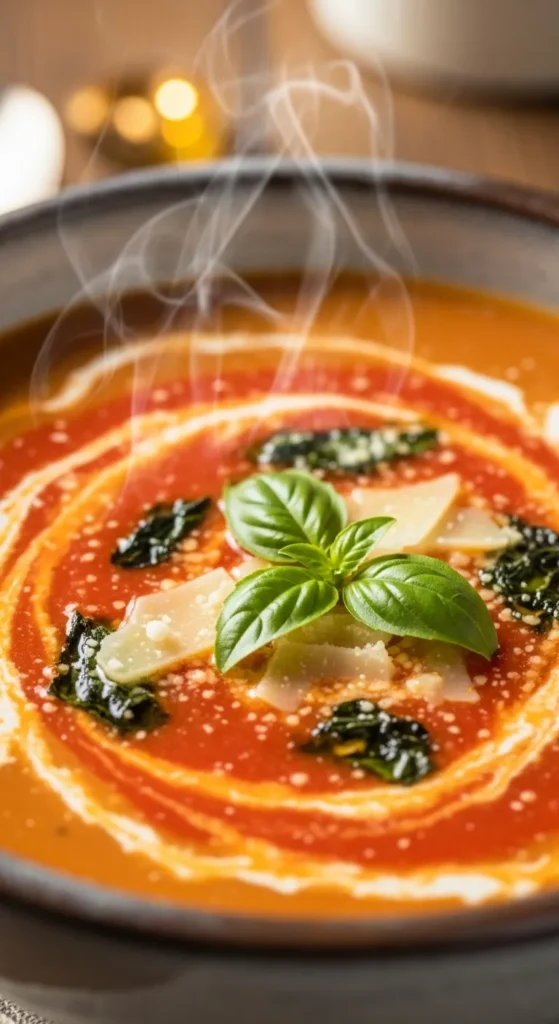 Roasted Tomato Basil Soup with Parmesan