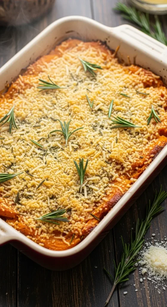 Savory Sweet Potato Casserole with Rosemary & Parmesan
