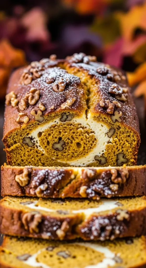 Spiced Pumpkin Cream Cheese Bread with Walnuts