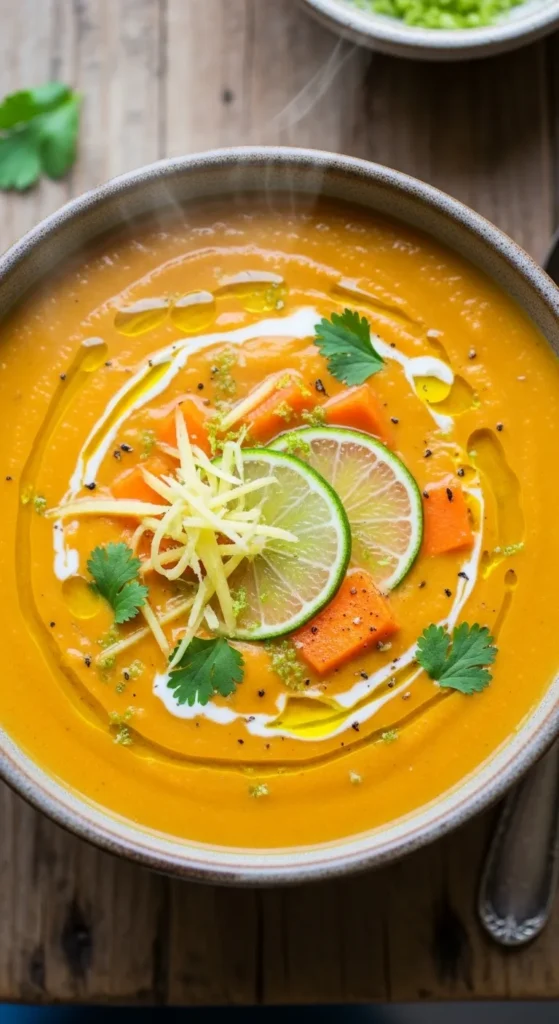 Sweet Potato and Carrot Soup with Ginger and Lime 