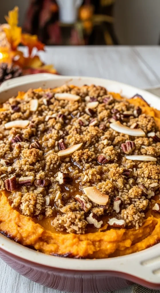 Vegan Sweet Potato Casserole with Coconut Crunch