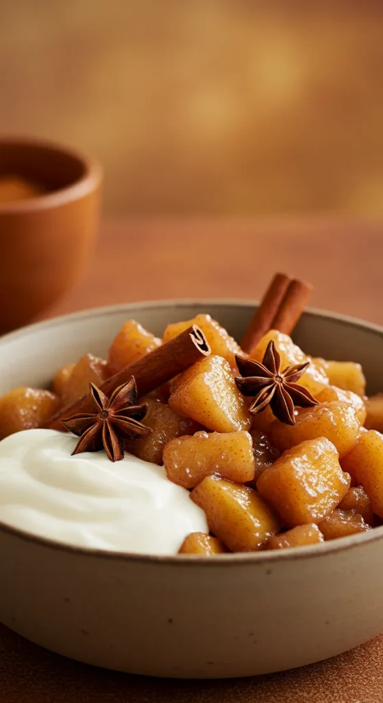 Warm Apple Cinnamon Compote with Yogurt