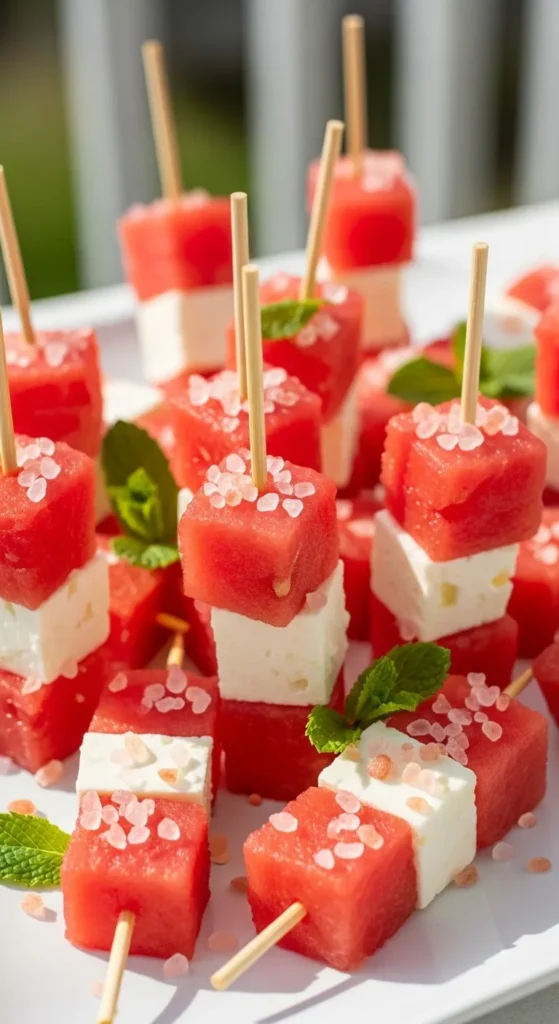Watermelon Feta Skewers with Pink Salt