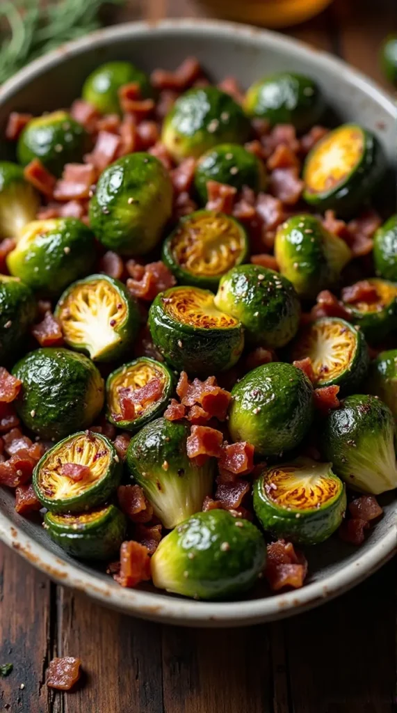 Balsamic Roasted Brussels with Bacon