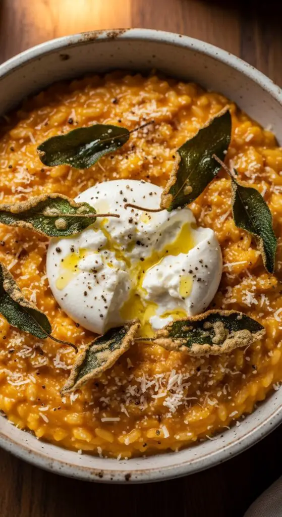 Brown Butter Pumpkin Risotto with Crispy Sage & Burrata