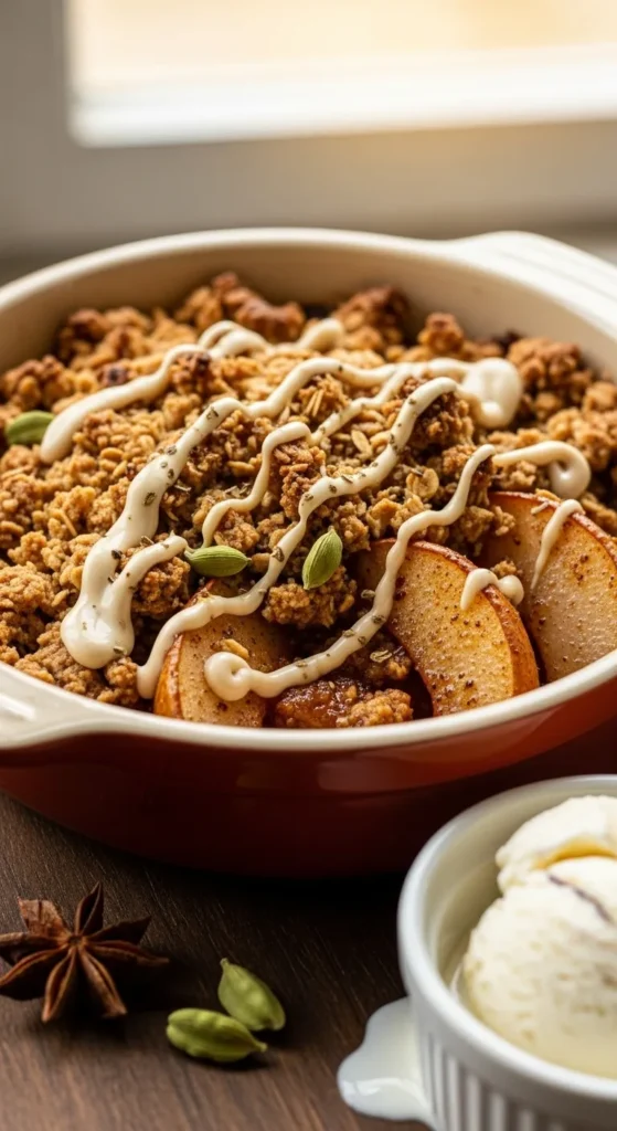 . Cardamom-Spiced Pear Crumble with Tahini Drizzle