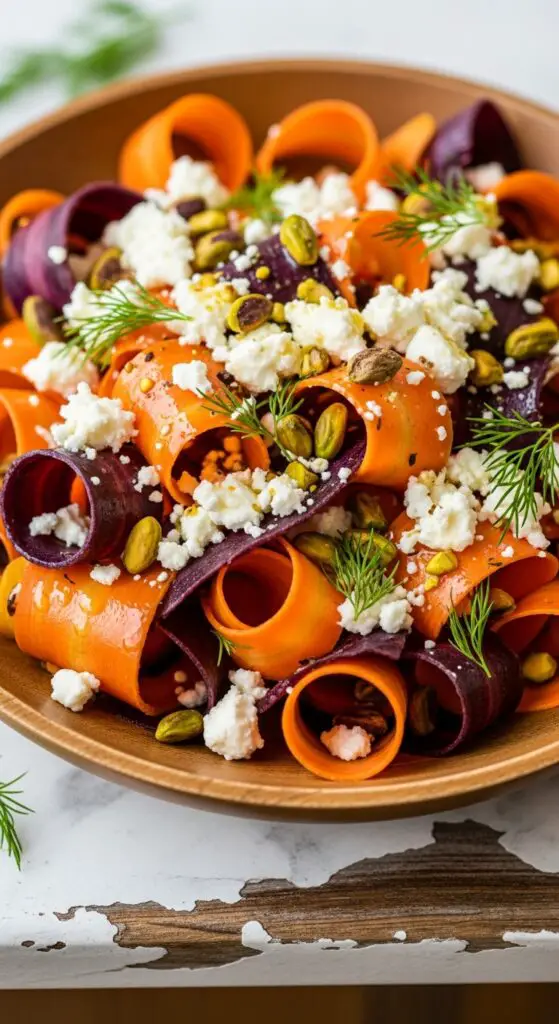 Carrot Ribbon Salad with Feta & Pistachios