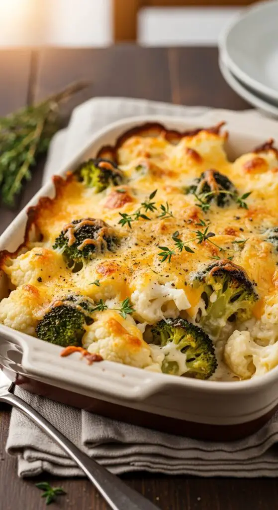 Cheesy Broccoli Cauliflower Gratin