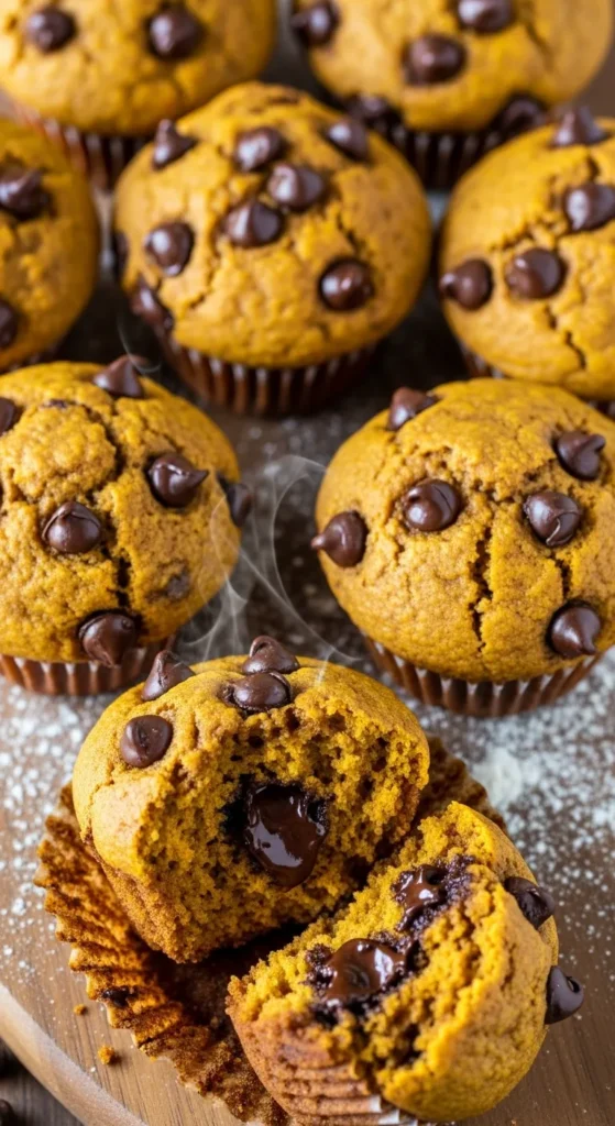 Chocolate Chip Pumpkin Muffins with Soft Centers