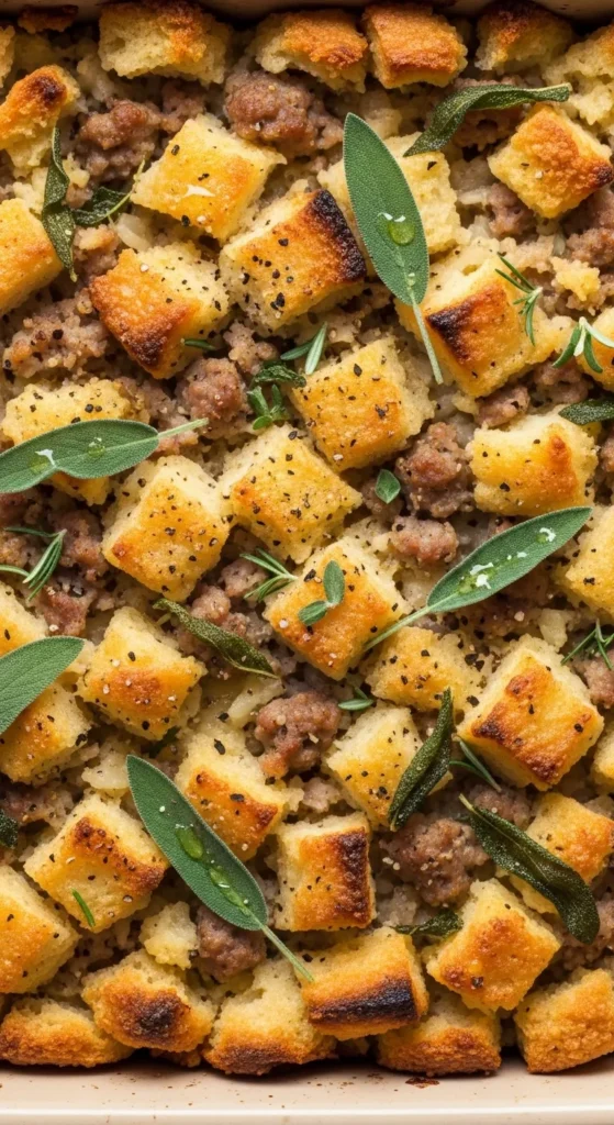 Classic Sage & Sausage Stuffing with a Crispy Twist