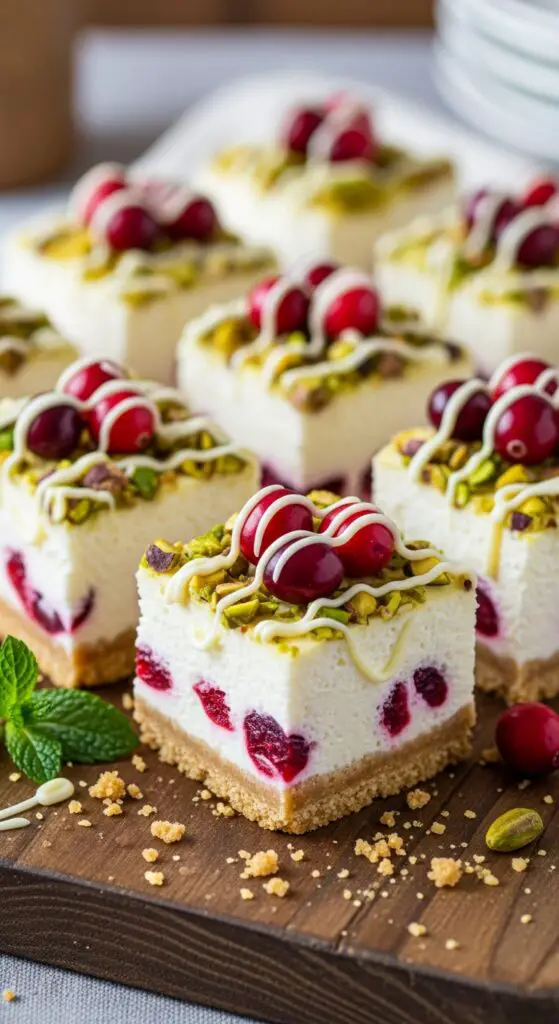Cranberry Pistachio Cheesecake Bars