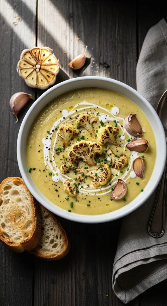 Creamy Roasted Cauliflower & Garlic Soup