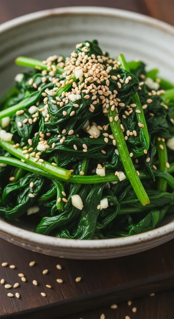 Garlic Sesame Spinach (Korean Sigeumchi Namul)