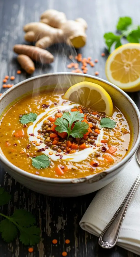 Ginger-Turmeric Lentil Lemon Soup
