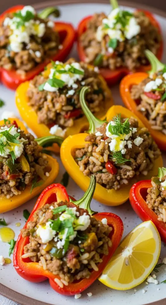 Greek Turkey Rice Stuffed Peppers