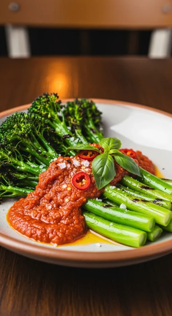 Grilled Broccolini with Romesco Sauce