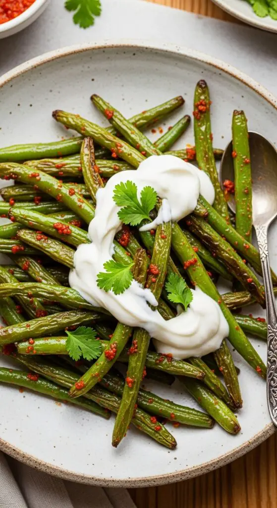 . Harissa-Spiced Green Beans with Yogurt Sauce