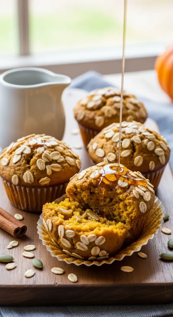 Healthy Pumpkin Muffins Made with Oats and Maple Syrup