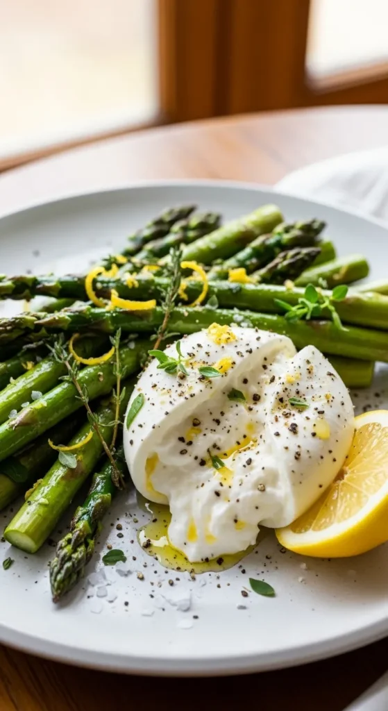 Lemon Herb Asparagus with Burrata