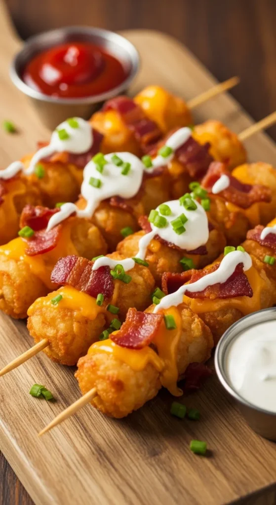Loaded Tater Tot Skewers