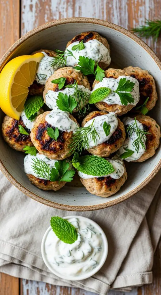Mediterranean Turkey Meatballs with Lemon Herb Yogurt