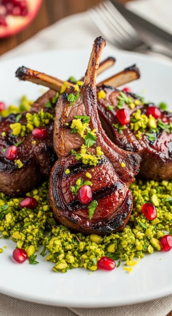Pomegranate Molasses-Glazed Lamb Chops with Pistachio Gremolata