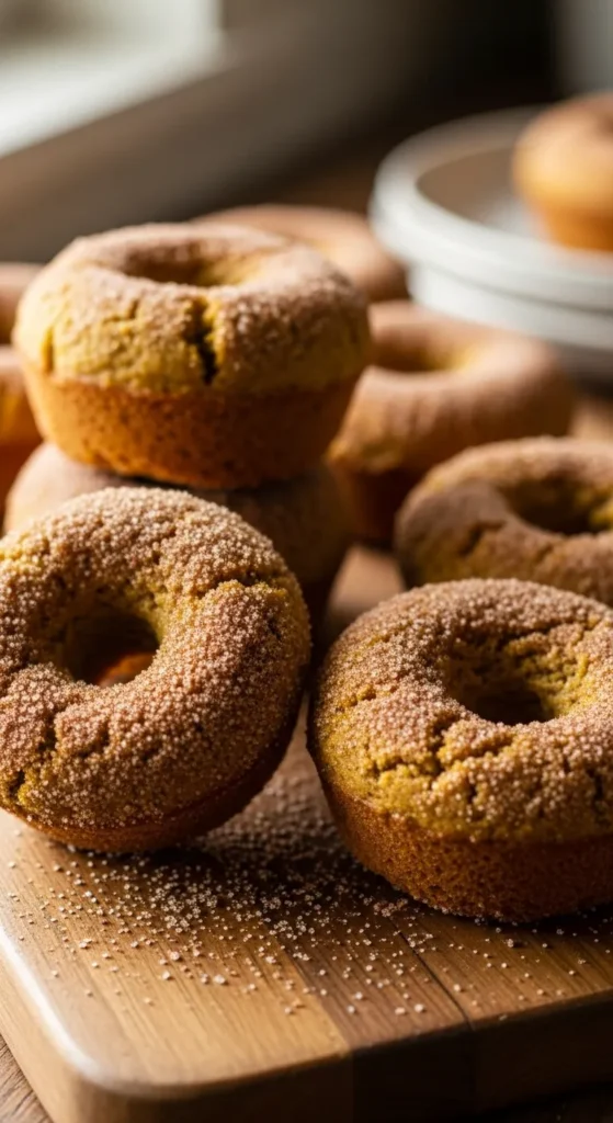 Pumpkin Donut Muffins Rolled in Cinnamon Sugar